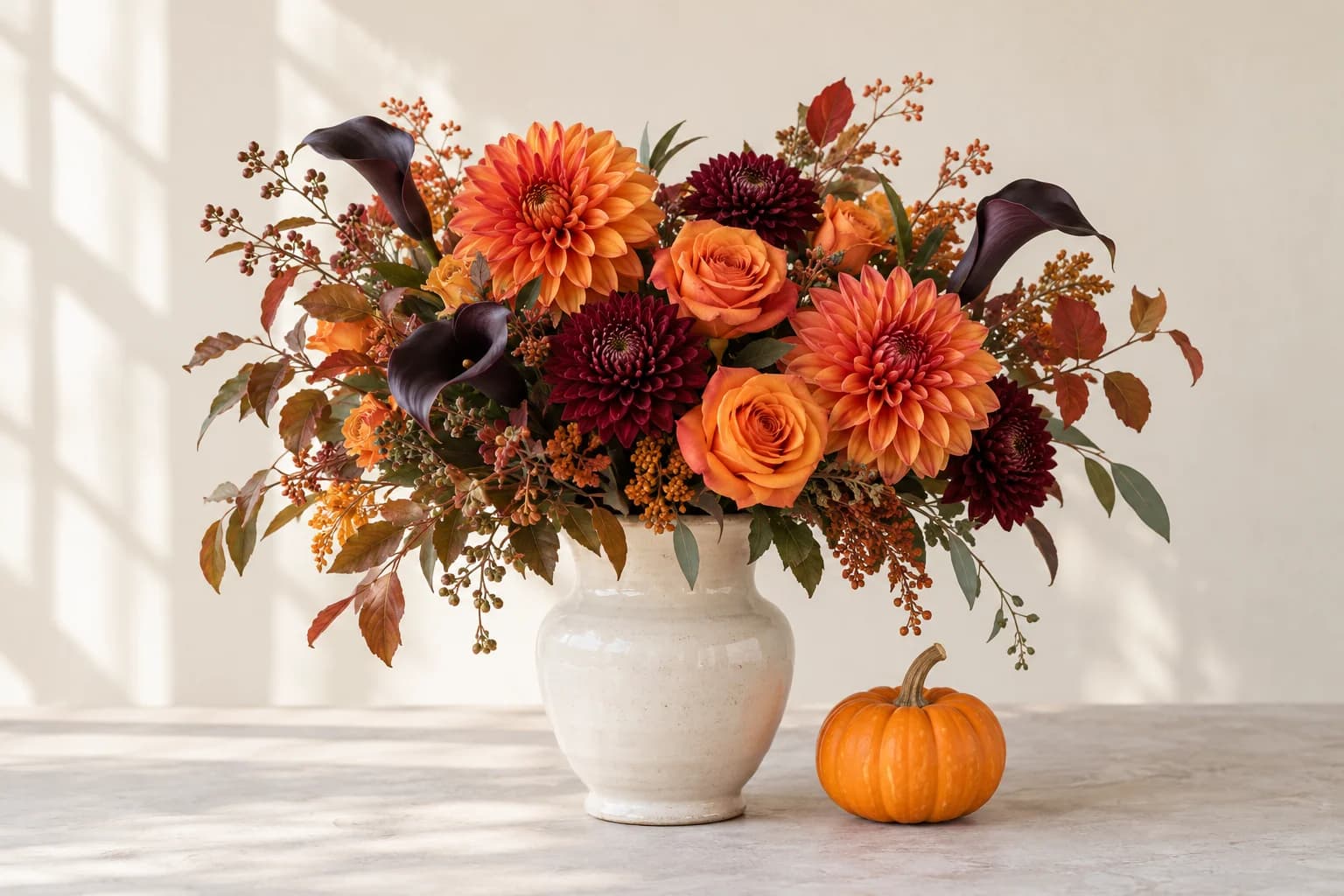 An autumn bouquet with a playful Halloween accent