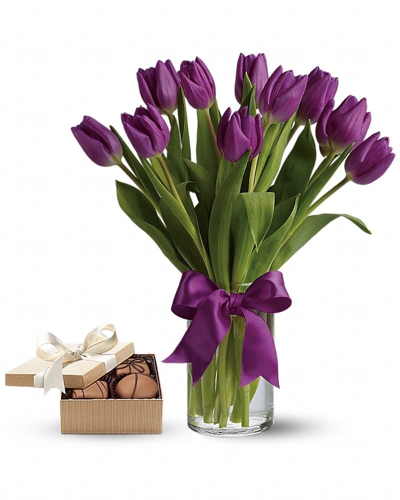 Passionate Purple Tulips&nbsp;with chocolates Bouquet