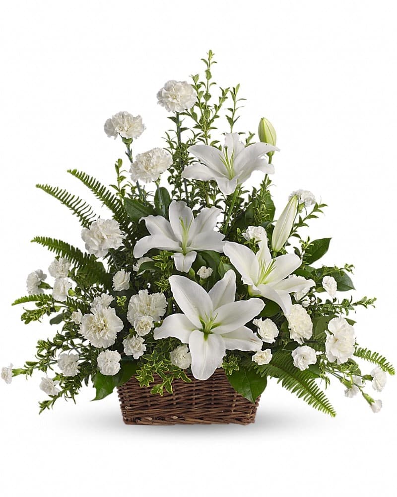 Peaceful White Lilies Basket Arrangement