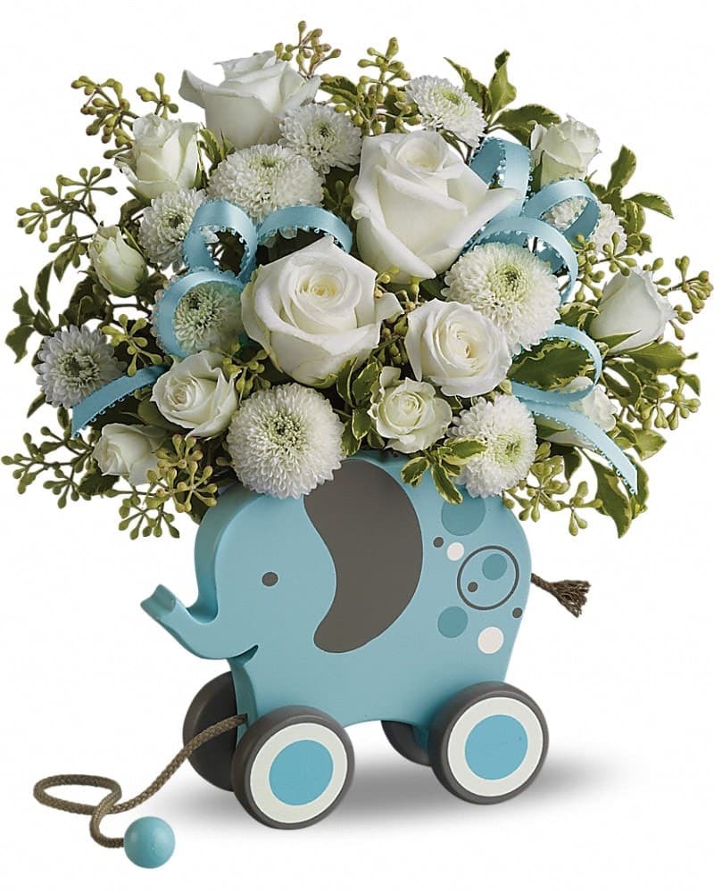MiGi Baby Elephant by Teleflora - Blue Flower Arrangement