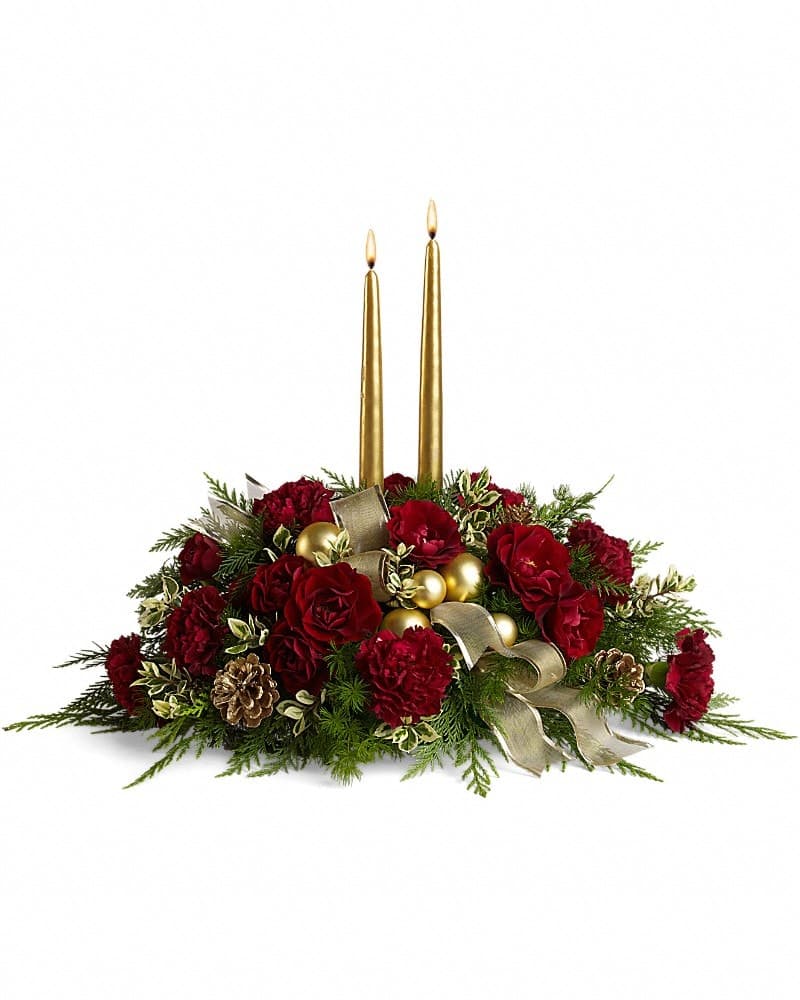 Crimson and Candlelight Flower Arrangement