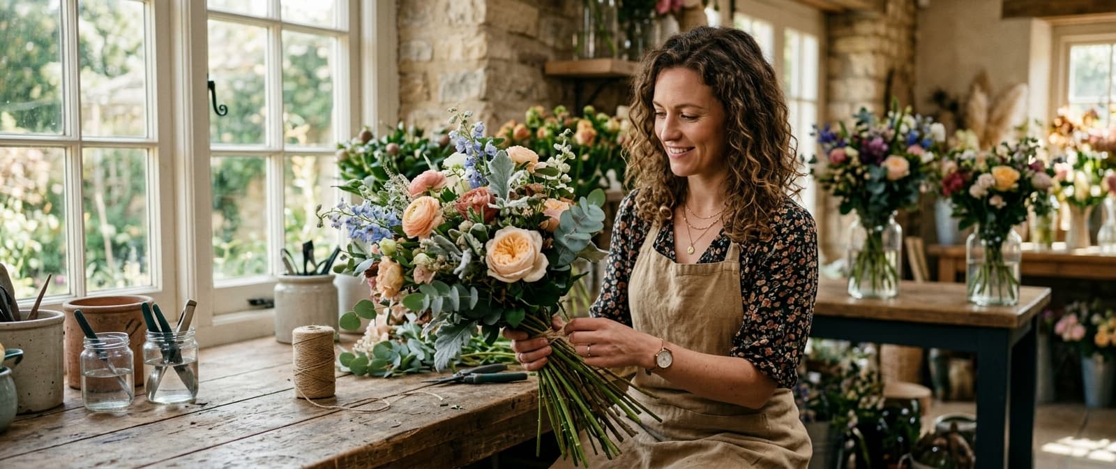 Florist arranging flowers