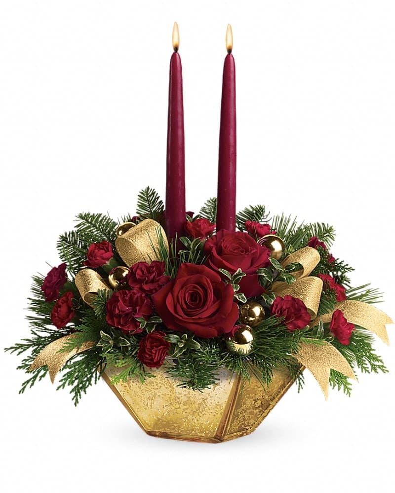 Teleflora's Crimson And Gold Centerpiece